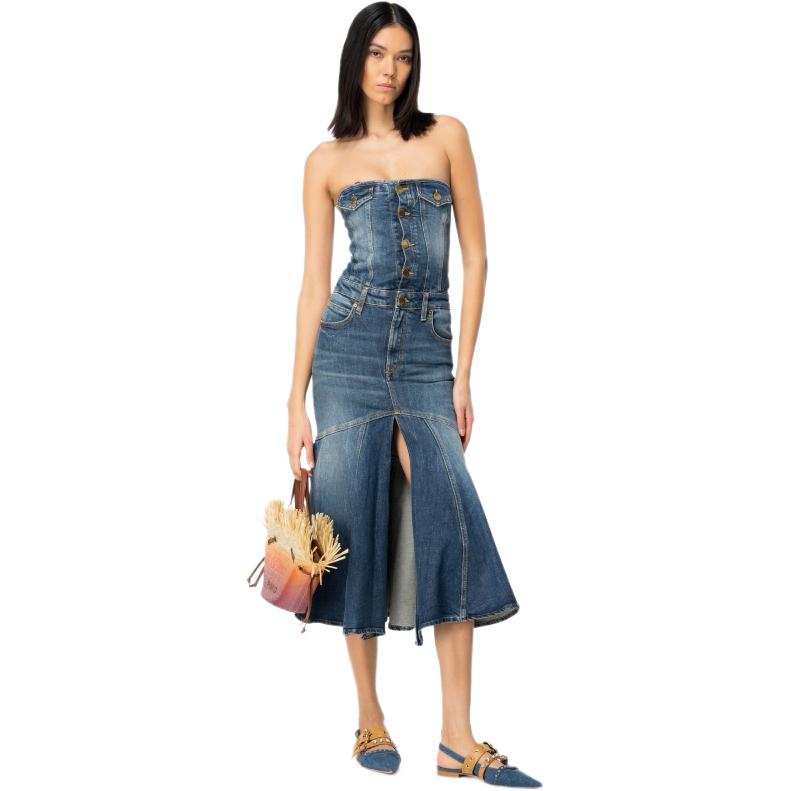 PINKO Bandeau-style Denim Dress