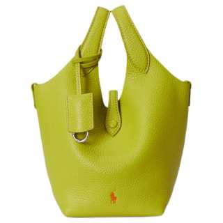 Polo Ralph Lauren Cow Leather Tote Handbag Small Women's Light Yellow Green