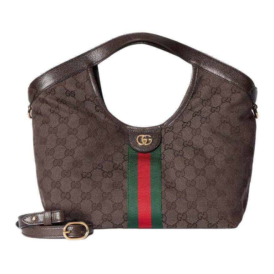 GUCCI GG Canvas Tote Handbag Small Women's Dark Brown