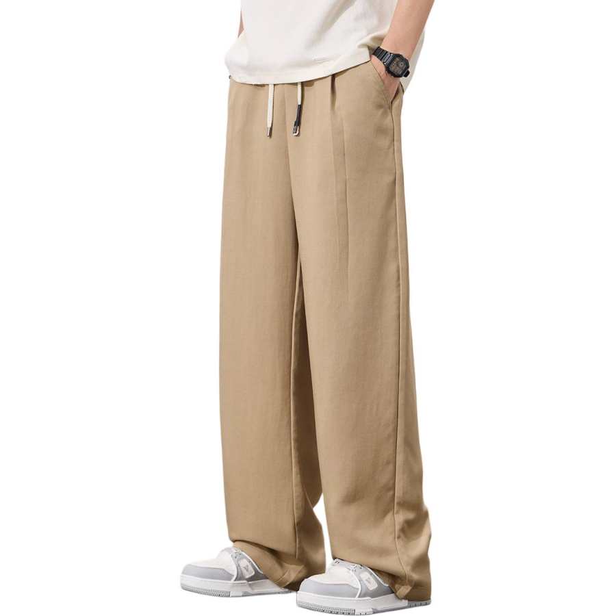 Tonlion Casual Pants Unisex Light Khaki Moderate Wide Leg Pants