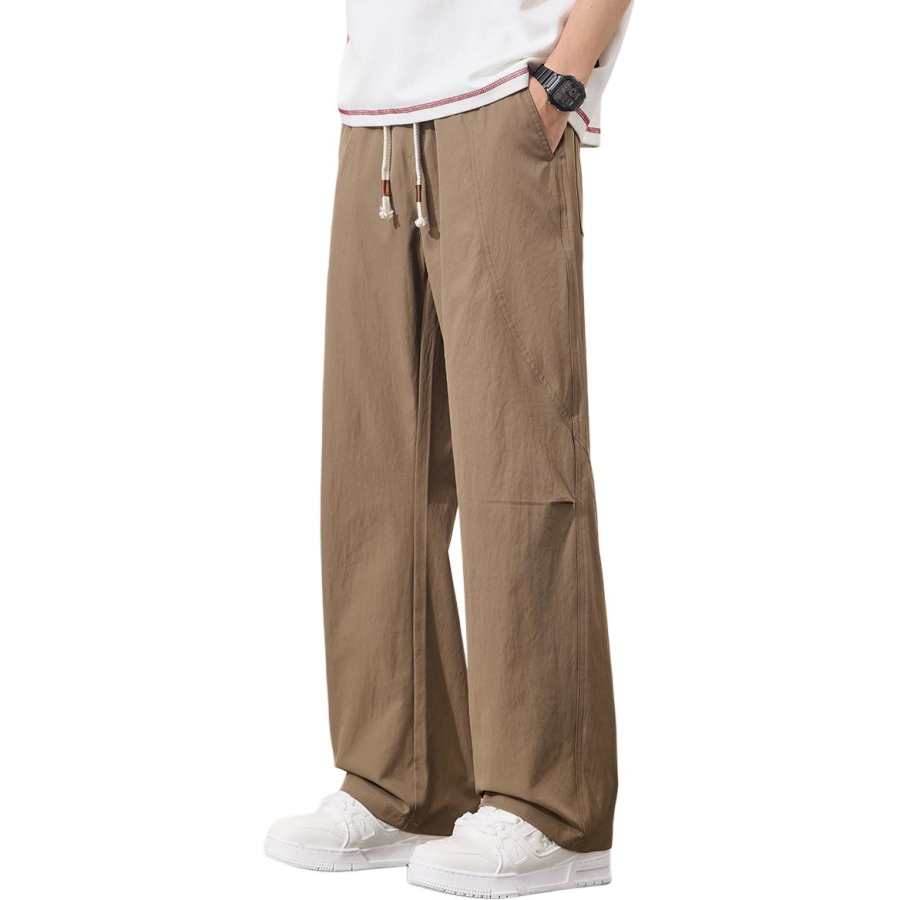 Tonlion Casual Pants Unisex Khaki Moderate Wide Leg Pants
