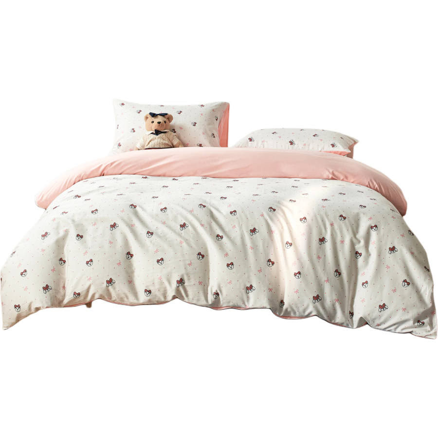 Teenie Weenie Bear Early Spring Bowknot Print Home Use Bedding Four Piece Set