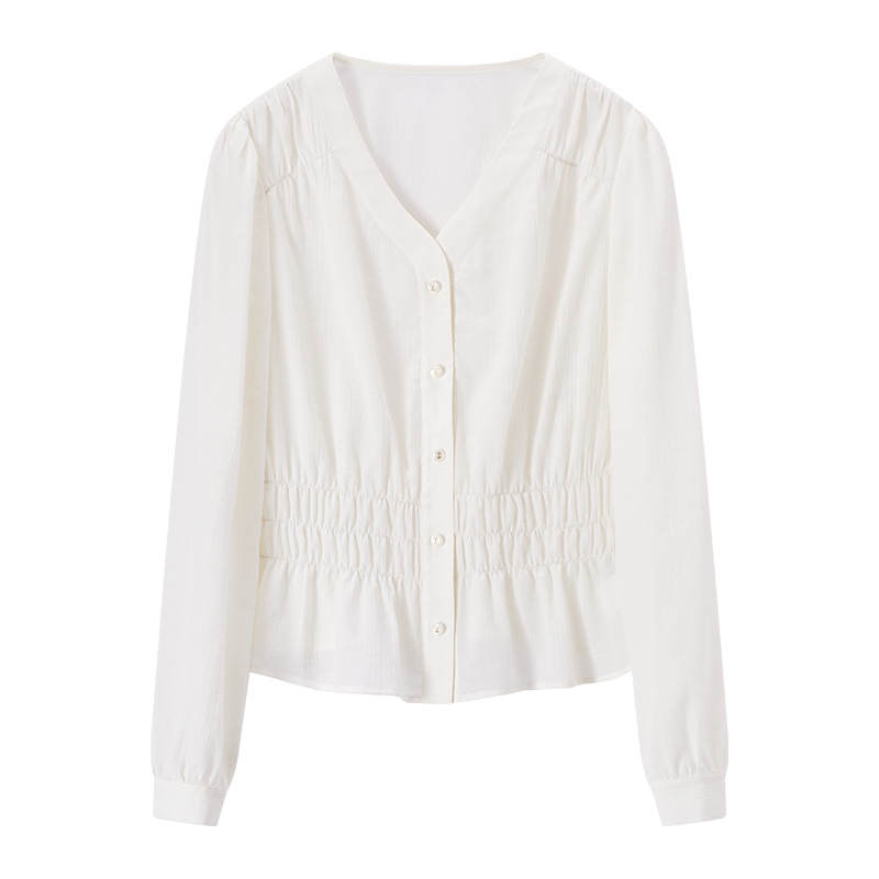 XIANGYING Shirts Women's V Neck Moderate Nipped In Waist