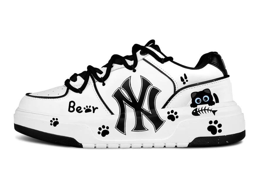 MLB Chunky Liner Mischievous Bear Print Pu Abrasion Resistant Slip Resistant Slip Resistant Low top Skateboard Shoes