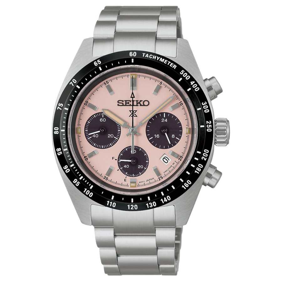 SEIKO Prospex Solar Quartz Movement Stainless Steel Strap Watch 39mm Men's Watches Pink Watch Dial