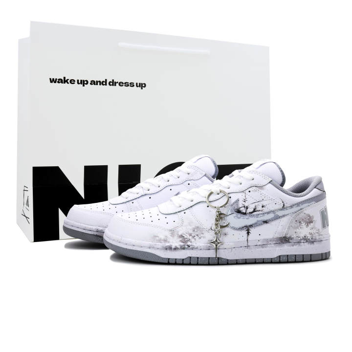 Nike Nike Big Farewell Snow Leather Abrasion Resistant Breathable Low top Skateboard Shoes Men's Black White Gray