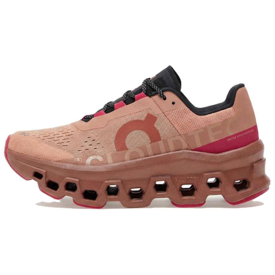 On Cloudmonster Fabric Slip Resistant Breathable Rebound Low top Running Shoes Women's Rose Pink Cork