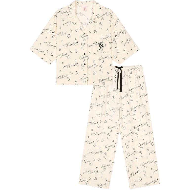 Victoria's Secret Pajama Set Women's Vanilla White Print