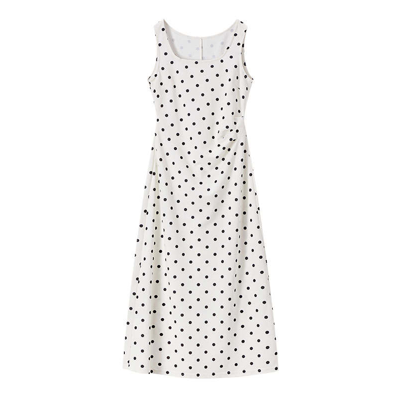 XIANGYING Slip Dresses Women's Polka Dot Square Collar Moderate Mid Length