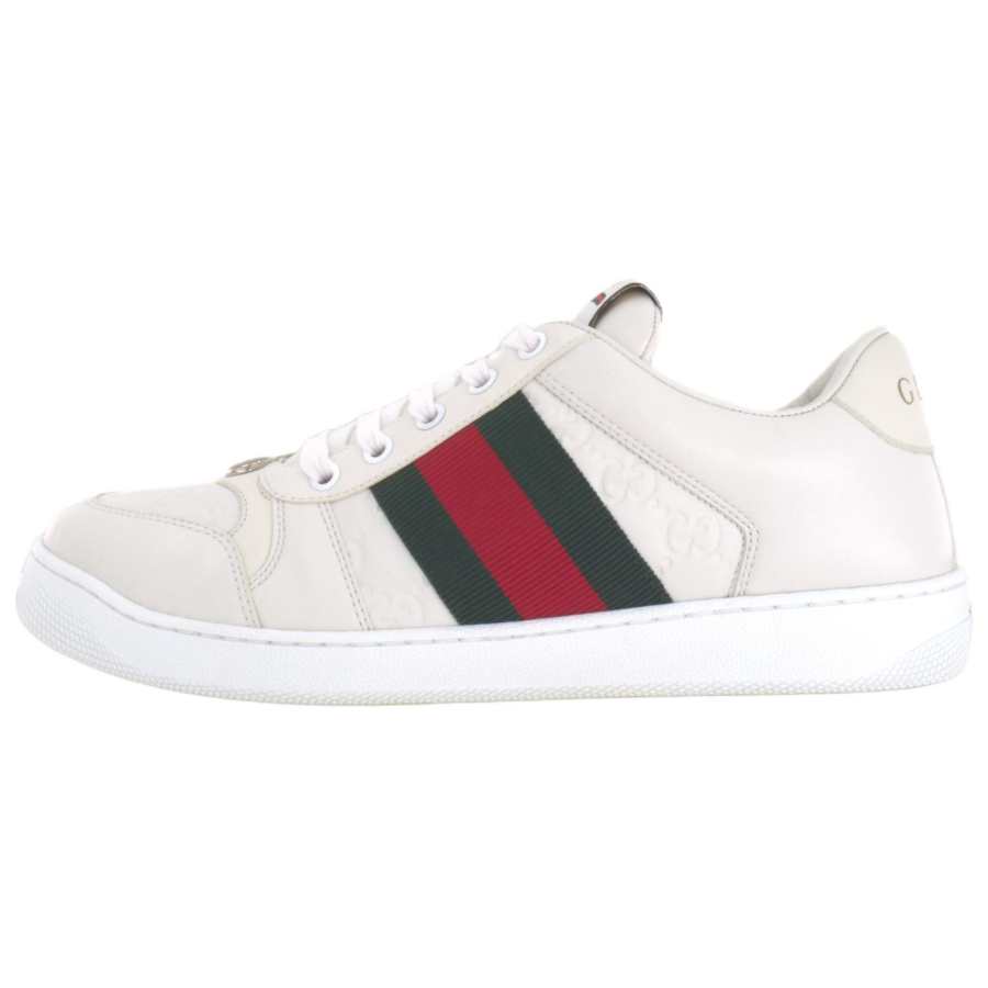GUCCI Screener Distressed Shoes Leather Skateboard Shoes Men's White Green