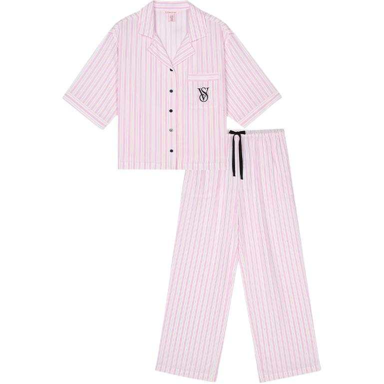 Victoria's Secret Pajama Set Women's Pink White Stripes