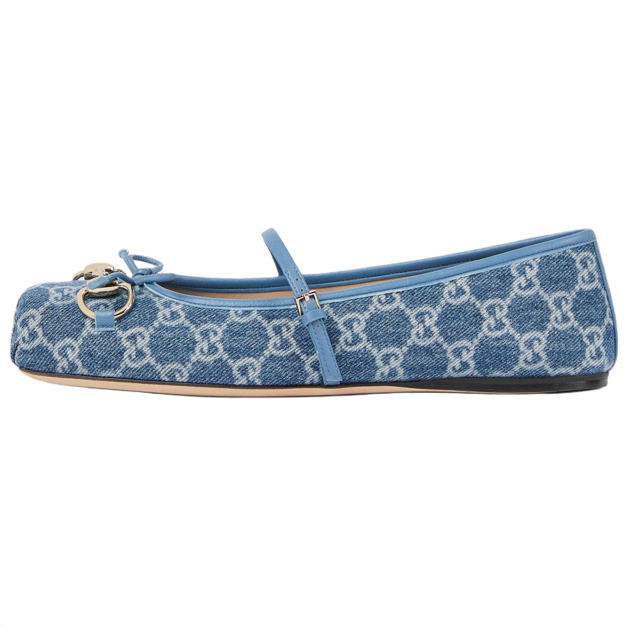 GUCCI Horsebit Flat Mary Jane Shoes Women's Blue