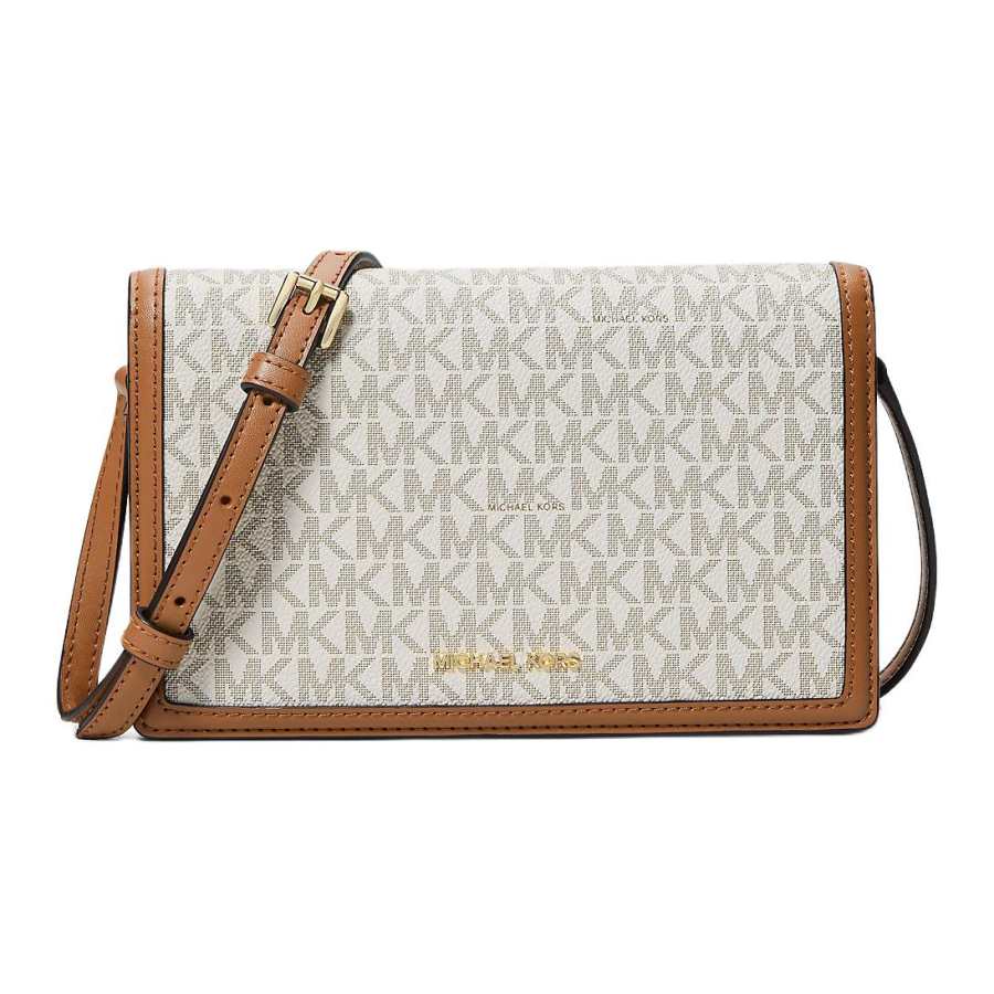 MICHAEL KORS Coated Canvas With Artificial Leather Crossbody Bags Women's Vanilla With Hazelnut