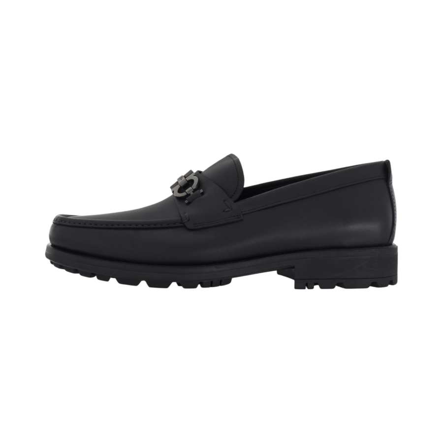 FERRAGAMO Gancini Gancio Leather Loafers Men's Black