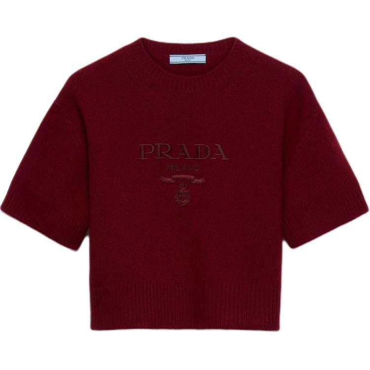 PRADA PRADA Cashmere Sweaters Women's Amaranth Red Crew Neck Moderate