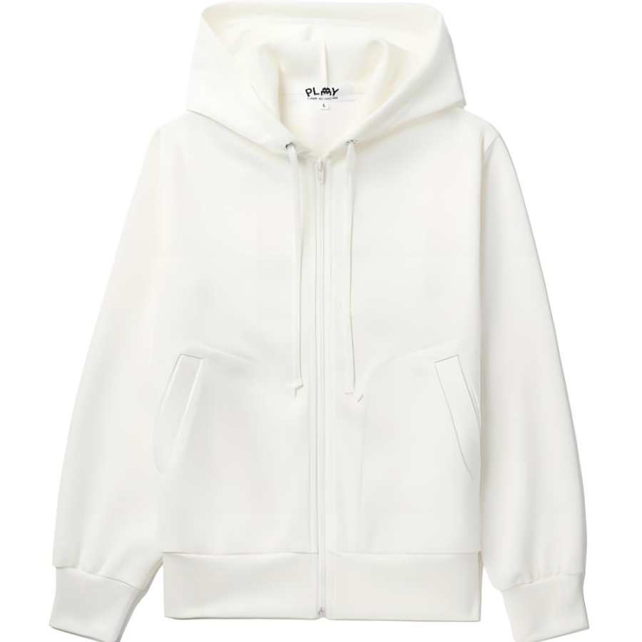 CDG Play Sweatshirts Women's Ecru Hooded Non Detachable Moderate