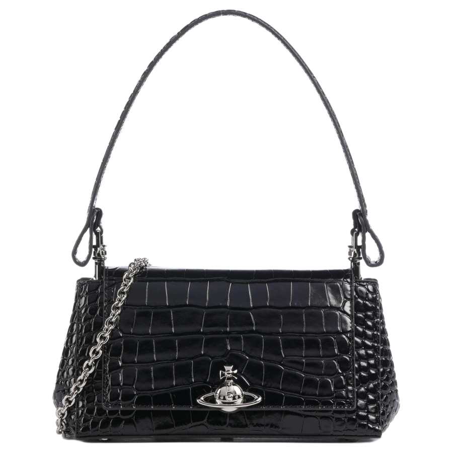 Vivienne Westwood HAZEL Crocodile Embossed Calfskin Shoulder Bag Medium Women's Black