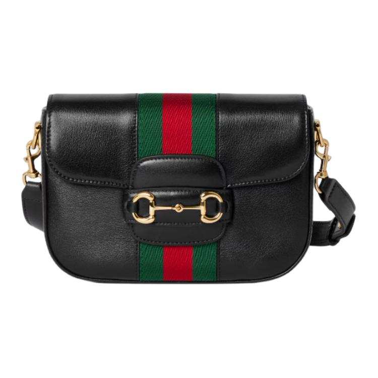 GUCCI Horsebit 1955 Leather Shoulder Bag Small Women's Black