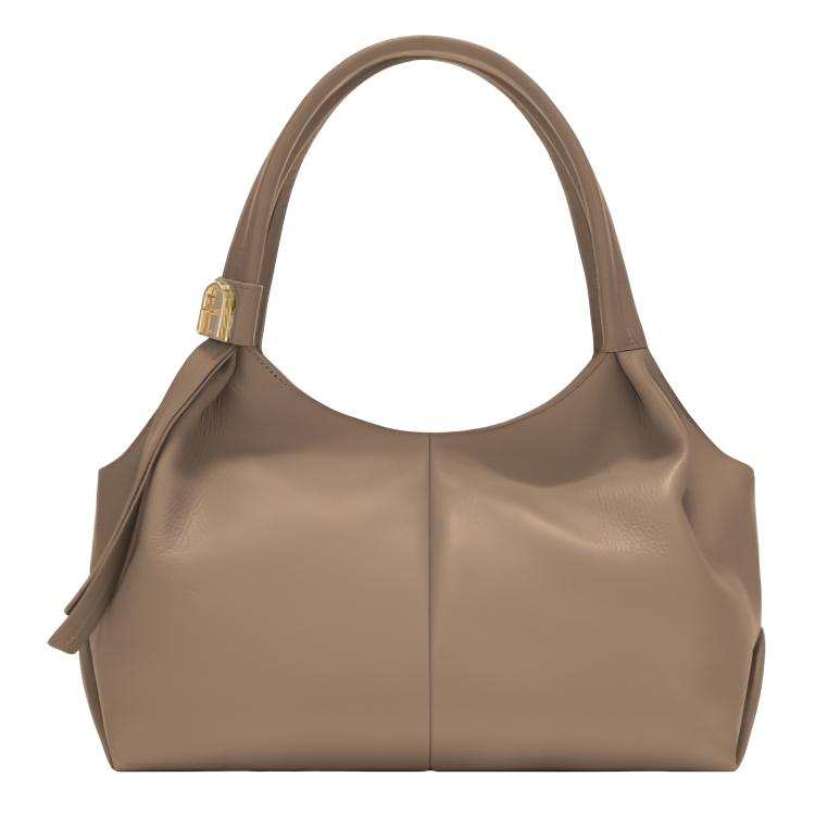 Furla Cow Leather Hobo Bag, Handbag Medium Women's Taupe
