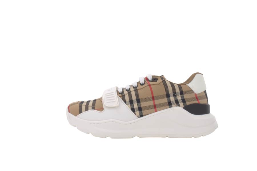 Burberry Ramsey Vintage Check Suede Leather Archive Biege White