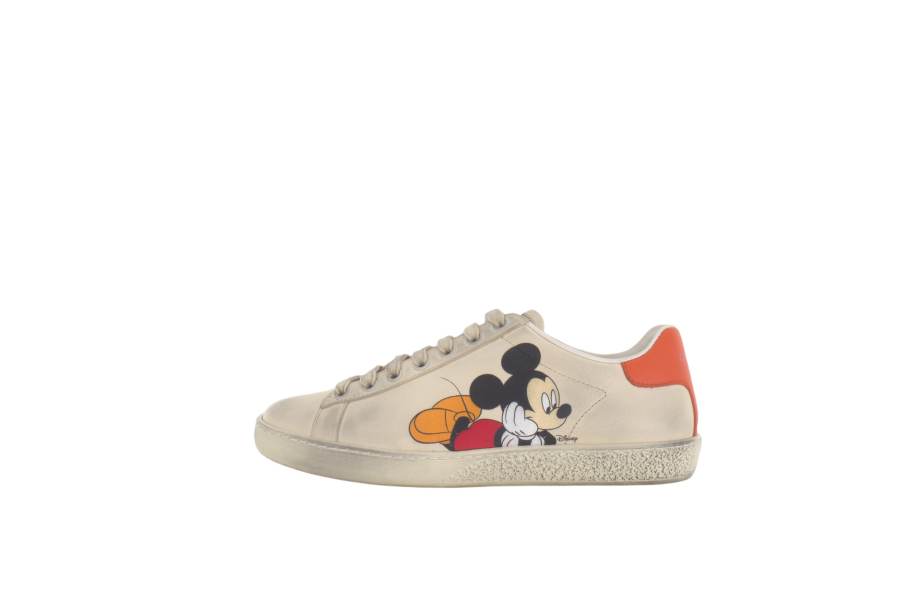 GUCCI x Disney ACE Low top Stylish Skateboarding Shoes Women's Ivory Distressed