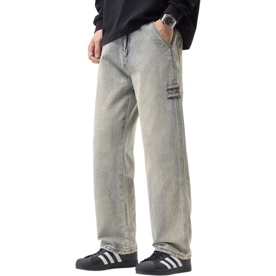 Tonlion Jeans Unisex Vintage Blue Moderate Straight Fit Pants