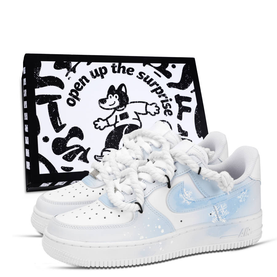 Nike Nike Air Force 1 Falling Snow Leather Abrasion Resistant Slip Resistant Low top Skateboard Shoes Unisex Blue White