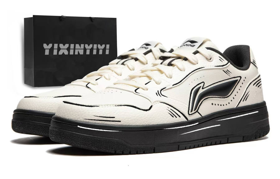 Li-Ning Li Ning Tianji Soft Black White Comic Height Increasing Slip Resistant Low top Skateboard Shoes Unisex Ecru