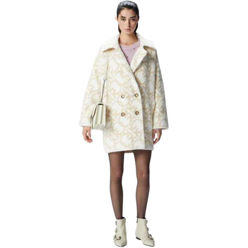 PINKO Logo Monogrammed Short Faux Fur Coat