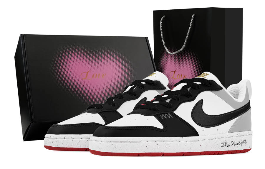 Nike Nike Court Borough Misty Wilderness Outlaw, Heart Box Low top Skateboard Shoes Unisex Black White Gray