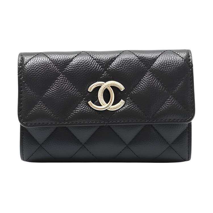 CHANEL Calfskin Card Holder Women's Black