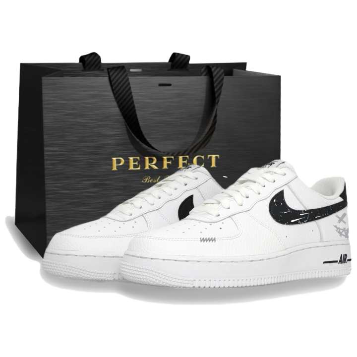 Nike Nike Air Force 1 Ink Stain Joker Abrasion Resistant Slip Resistant Low top Skateboard Shoes Men's Black White