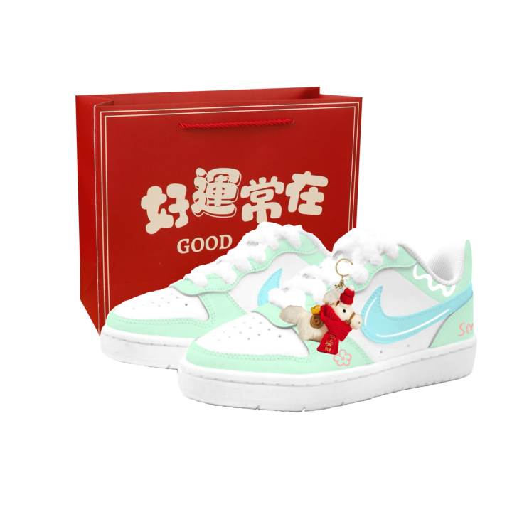 Nike Nike Court Borough 2 Cyan Cherry Blossom Smile, Kung Fu Rabbit Leather Cushioning Abrasion Resistant Slip Resistant