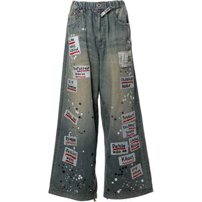 Maison Mihara Yasuhiro SS26 Embellished Sticker Denim Pants Jeans Women's