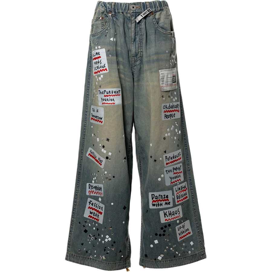 Maison Mihara Yasuhiro SS26 Embellished Sticker Denim Pants Jeans Women's