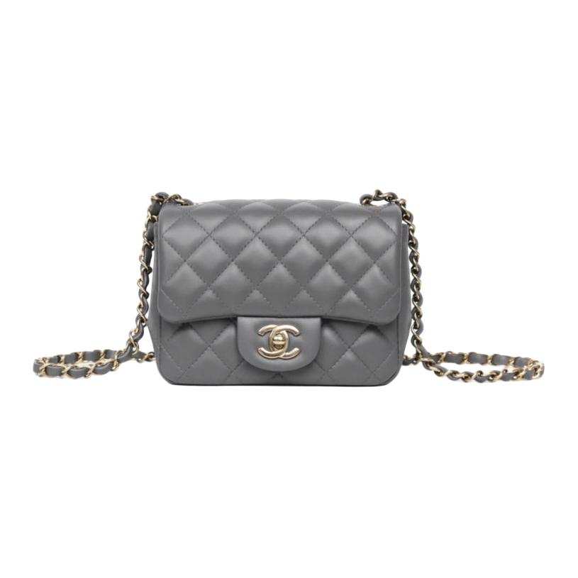 CHANEL Classic Flap CF Leather Chain Mini Square Flap Bag Crossbody Bag Mini Women's Gray