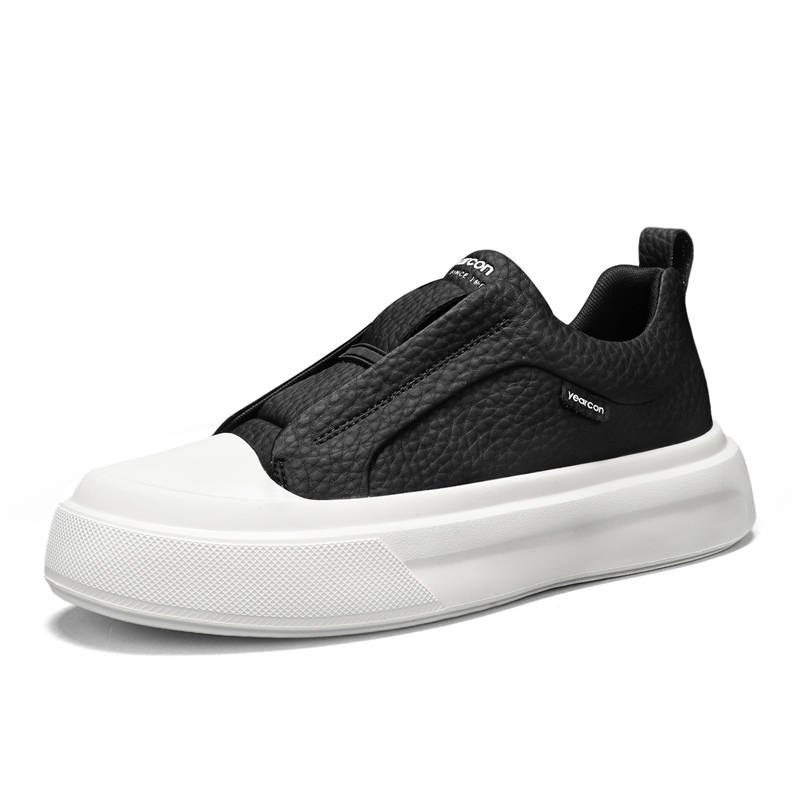YEARCON Slip on Black White Platform Slip on Shoes Abrasion Resistant Slip Resistant Low top Skateboard Shoes Men's
