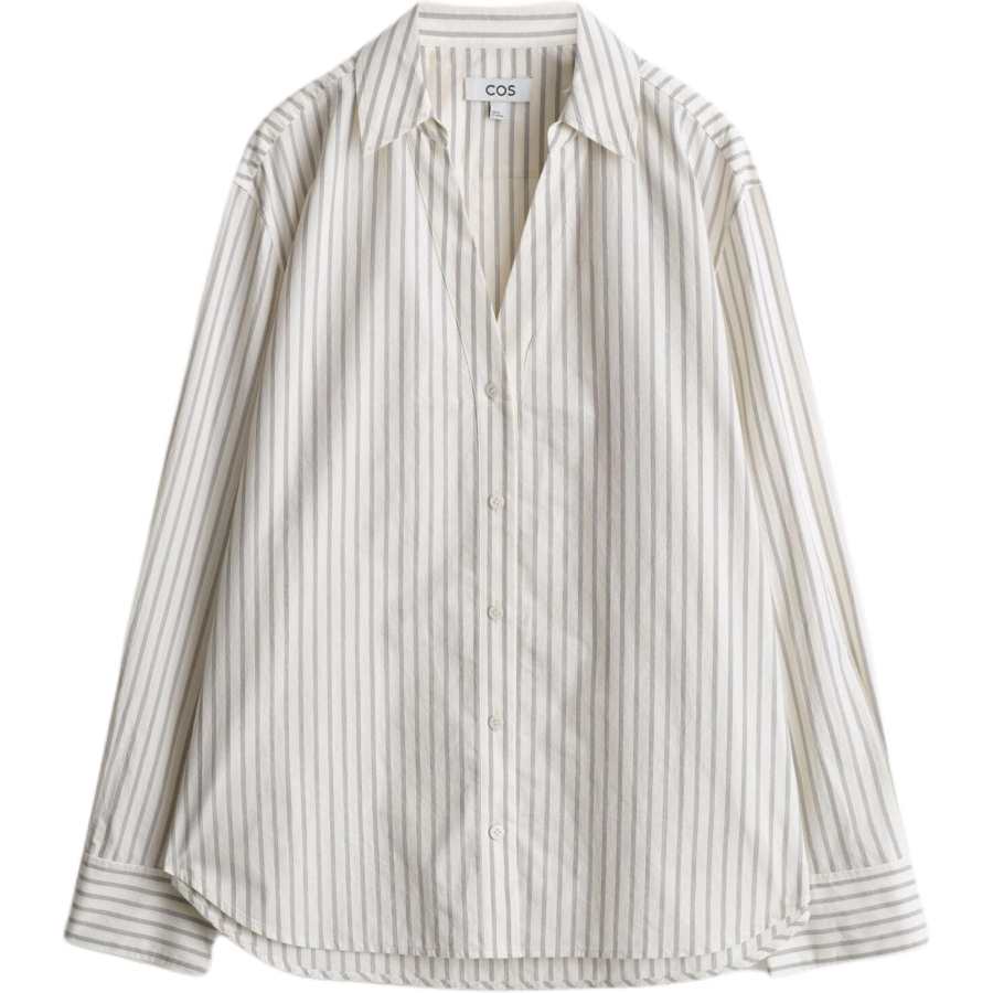 COS Shirts Women's Beige/Stripes V Neck Moderate