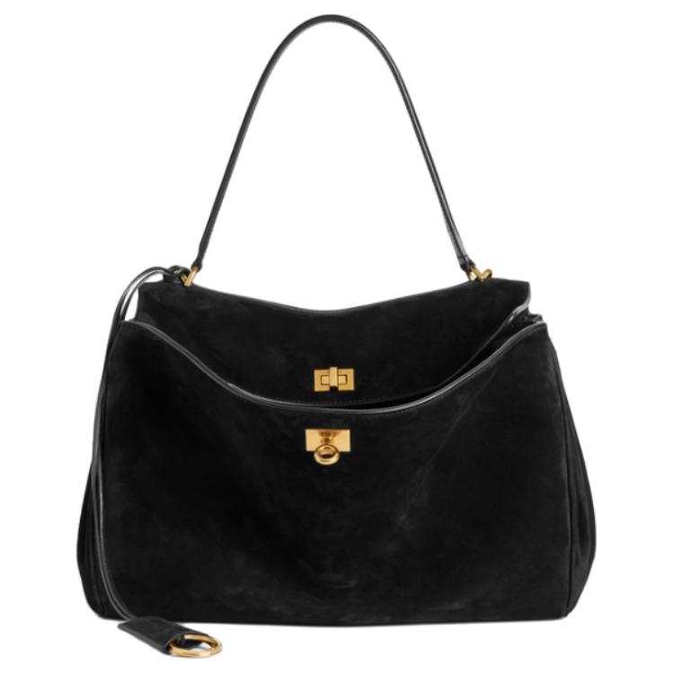 Balenciaga Rodeo Cow Split Leather Shoulder Bag Medium Women's Black