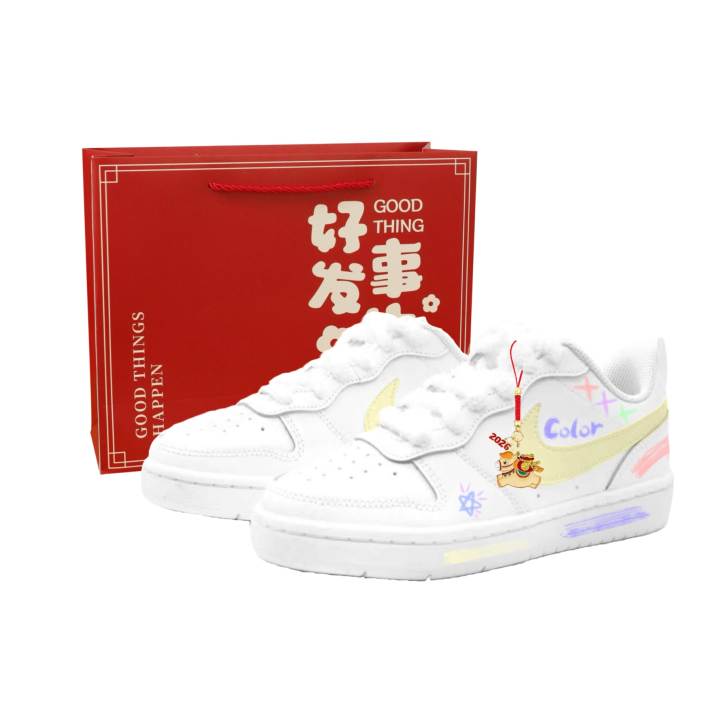 Nike Nike Court Borough 2 Starry Painted Fun, Kung Fu Rabbit Leather Cushioning Abrasion Resistant Slip Resistant