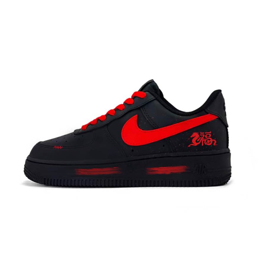 Nike Nike Air Force 1 Horse Luck Red Blessing Low top Skateboard Shoes Unisex Black Red