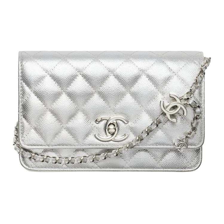 CHANEL Classic Flap CF Calfskin Crossbody Bags Women's Silver