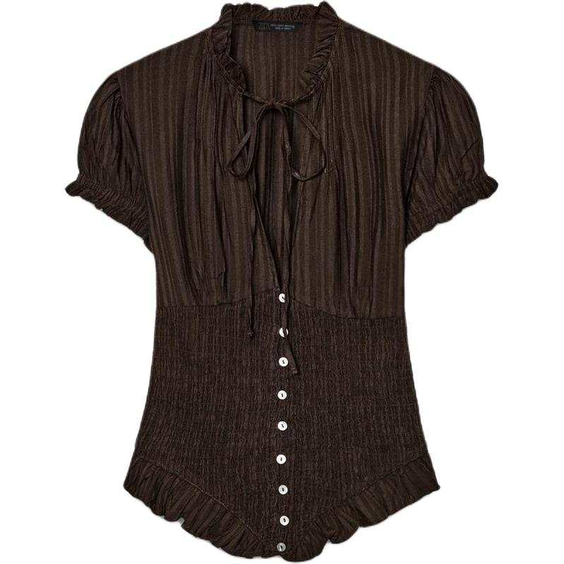 ZARA Shirts Women's Dark Brown V Neck Moderate Other