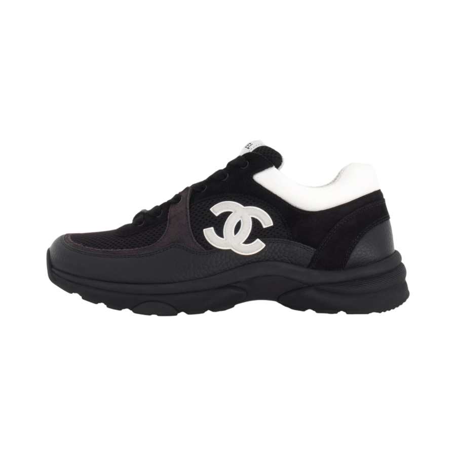 CHANEL CHANEL CC Leather Sneakers Black White