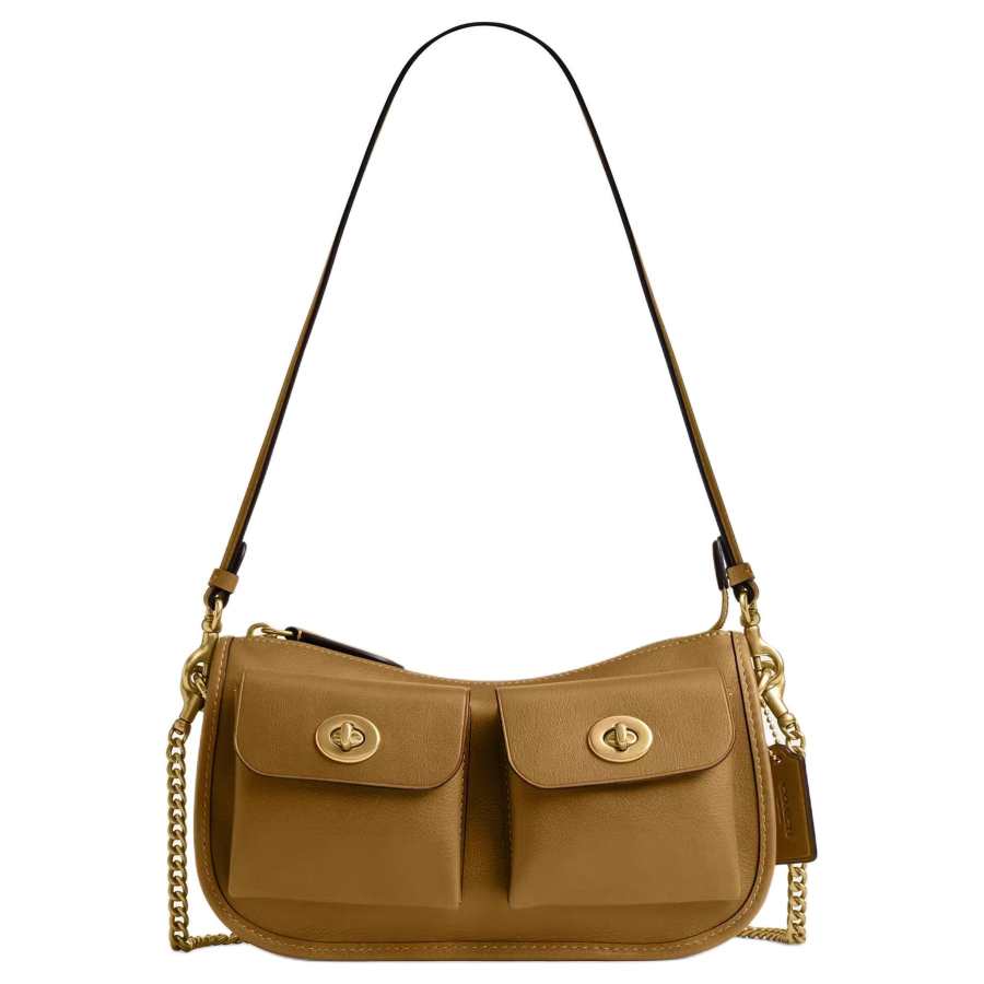 COACH Waverly Cow Leather Shoulder Bag Medium Women's Light Olive Green