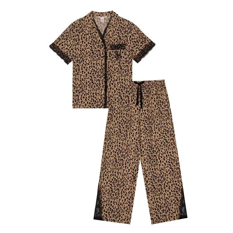 Victoria's Secret Pajama Set Women's Wild Leopard Lace