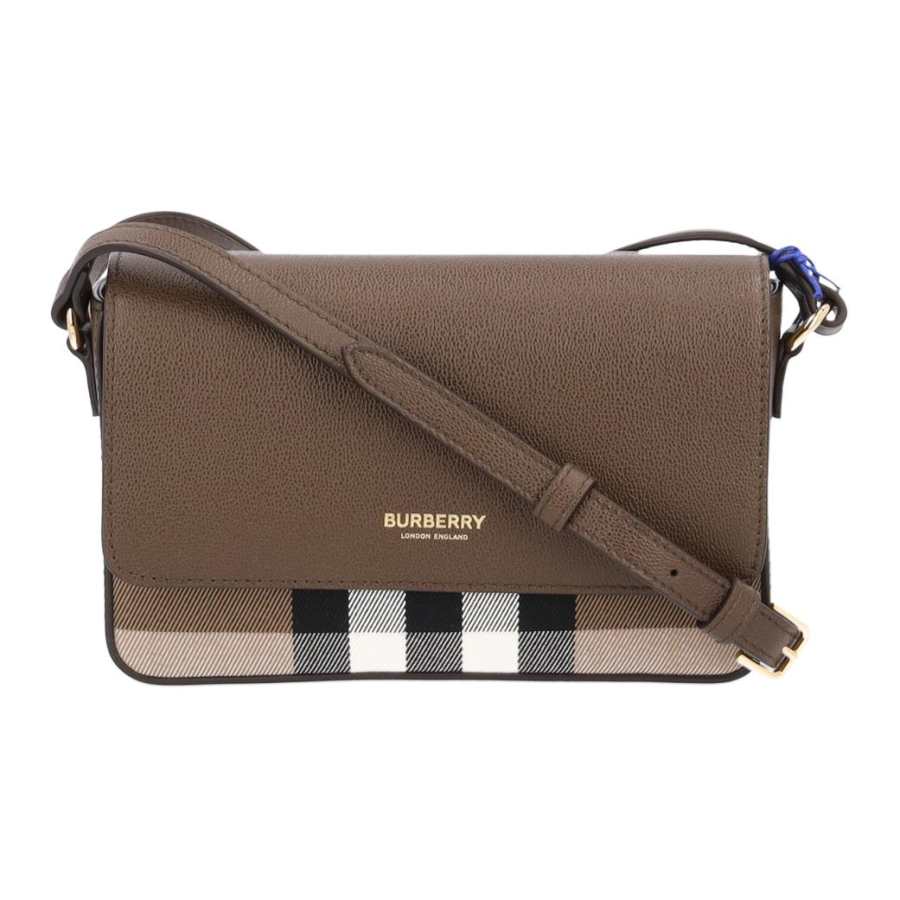 Burberry Leather Paneled Canvas Shoulder Bag, Crossbody Bag Women's Brown