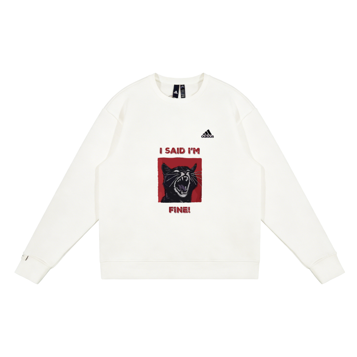 Adidas Adidas LABEL Minimalist Style Casual Solid Color Logo Printed Pattern Crew Neck Fleece Lined Pullover Long Sleeved