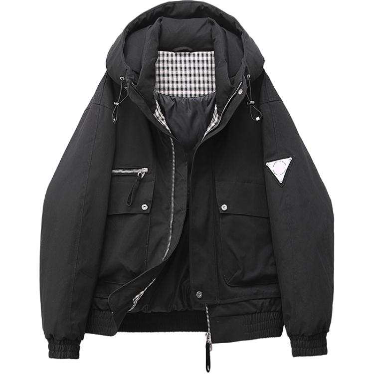 YALU Down Jackets Men's Black Hooded Moderate Other