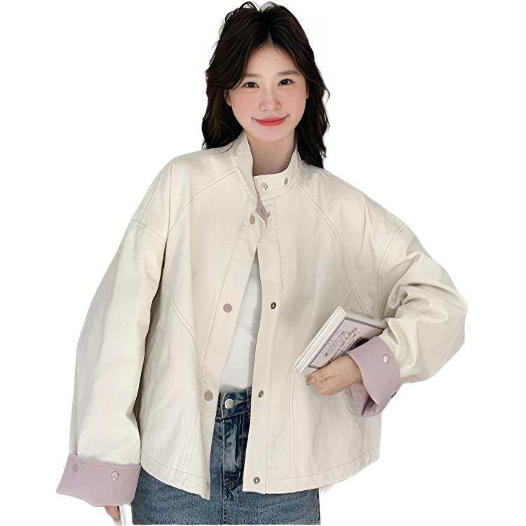 Cotton Gene Jackets Women's Ecru Stand Collar Thin Workwear
